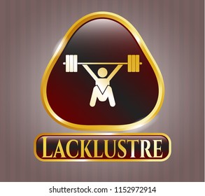  Gold emblem with snatch, weightlifting icon and Lacklustre text inside