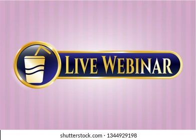  Gold emblem with soda icon and Live Webinar text inside
