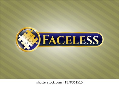  Gold emblem with solution icon and Faceless text inside