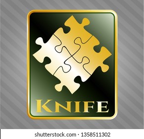  Gold emblem with solution icon and Knife text inside