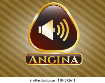  Gold emblem with sound icon and Angina text inside