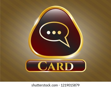  Gold emblem with speech bubble icon and Card text inside