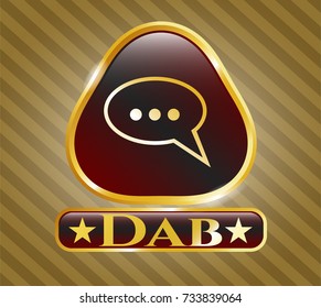  Gold emblem with speech bubble icon and Dab text inside