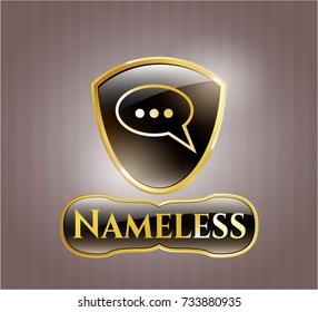  Gold emblem with speech bubble icon and Nameless text inside