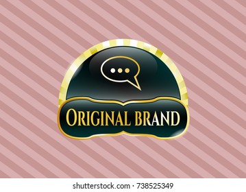  Gold emblem with speech bubble icon and Original Brand text inside
