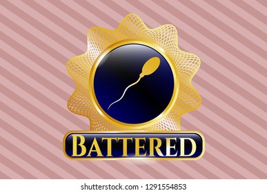  Gold emblem with sperm icon and Battered text inside
