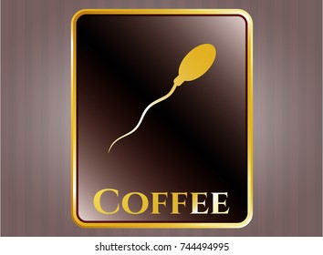  Gold emblem with sperm icon and Coffee text inside