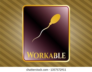  Gold emblem with sperm icon and Workable text inside