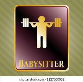  Gold emblem with squat icon and Babysitter text inside