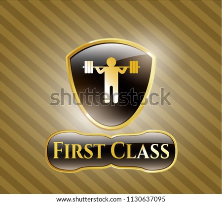  Gold emblem with squat icon and First Class text inside