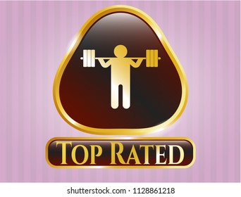  Gold emblem with squat icon and Top Rated text inside