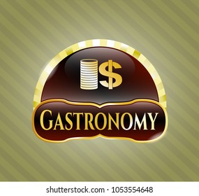  Gold emblem with stack of coins icon and Gastronomy text inside