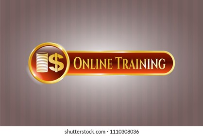   Gold emblem with stack of coins icon and Online Training text inside