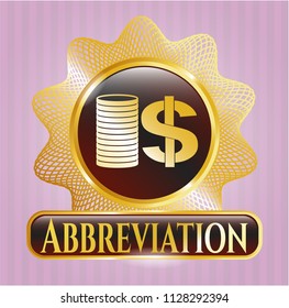  Gold emblem with stack of coins icon and Abbreviation text inside