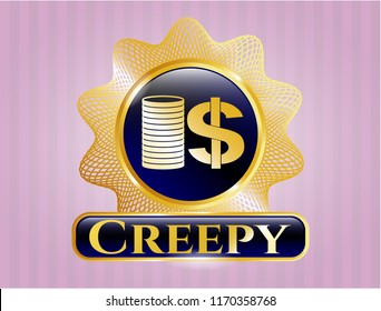  Gold emblem with stack of coins icon and Creepy text inside