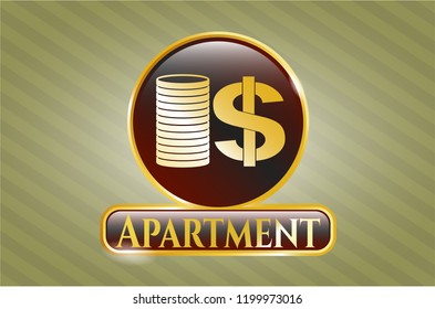  Gold emblem with stack of coins icon and Apartment text inside