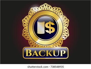  Gold emblem with stack of coins icon and Backup text inside