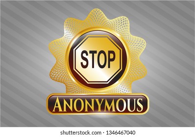  Gold emblem with stop icon and Anonymous text inside