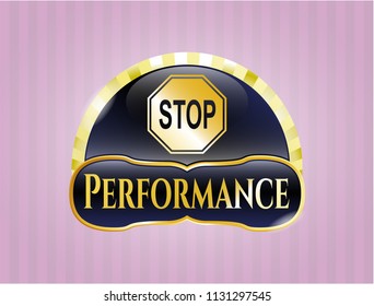  Gold emblem with stop icon and Performance text inside