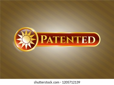  Gold emblem with sun icon and Patented text inside