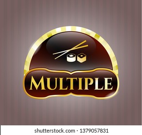  Gold emblem with sushi icon and Multiple text inside