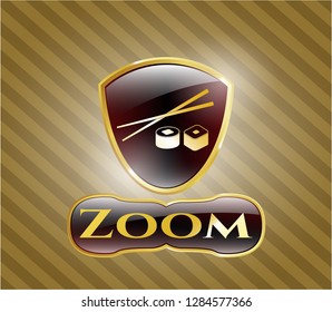  Gold emblem with sushi icon and Zoom text inside