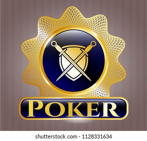  Gold emblem with swords crossed with shield icon and Poker text inside