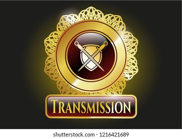  Gold emblem with swords crossed with shield icon and Transmission text inside