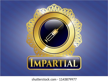  Gold emblem with syringe icon and Impartial text inside