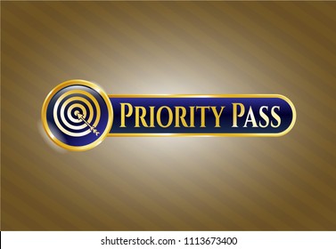  Gold emblem with target, business icon and Priority Pass text inside