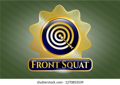  Gold emblem with target, business icon and Front Squat text inside