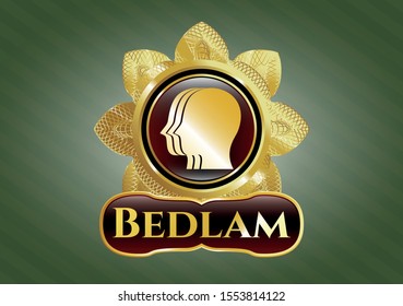  Gold emblem with team work icon and Bedlam text inside
