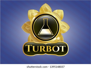  Gold emblem with test tube icon and Turbot text inside