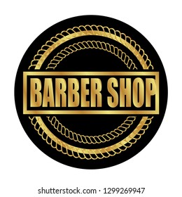 gold emblem with text barber shop. gold sticker, label, seal.
