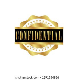 gold emblem with text confidental inside. sticker, label.