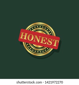 gold emblem with text Honest inside