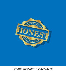 gold emblem with text Honest inside