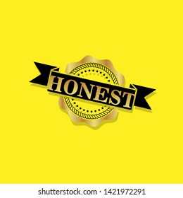 gold emblem with text Honest inside