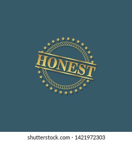 gold emblem with text Honest inside