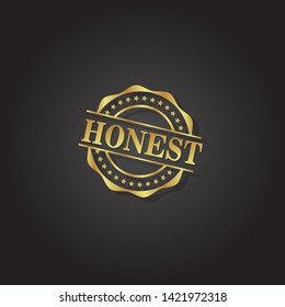 gold emblem with text Honest inside