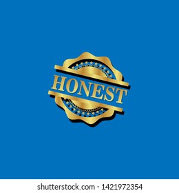 gold emblem with text Honest inside