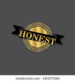 gold emblem with text Honest inside
