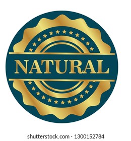 gold emblem with text natural inside.gold label,sticker,seal