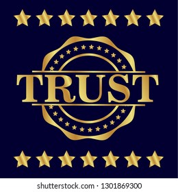 gold emblem with text trust inside.gold sticker,label,seal