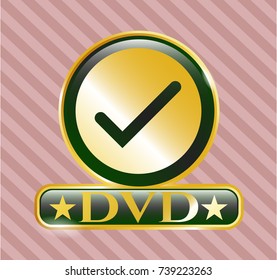  Gold emblem with tick icon and DVD text inside