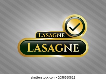 Gold emblem with tick icon and Lasagne text inside