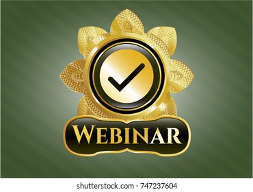  Gold emblem with tick icon and Webinar text inside