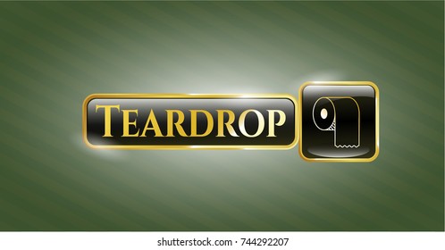  Gold emblem with toilet paper icon and Teardrop text inside