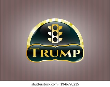  Gold emblem with traffic light icon and Trump text inside