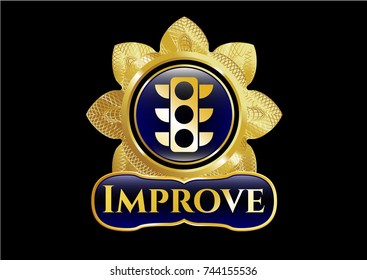  Gold emblem with traffic light icon and Improve text inside
